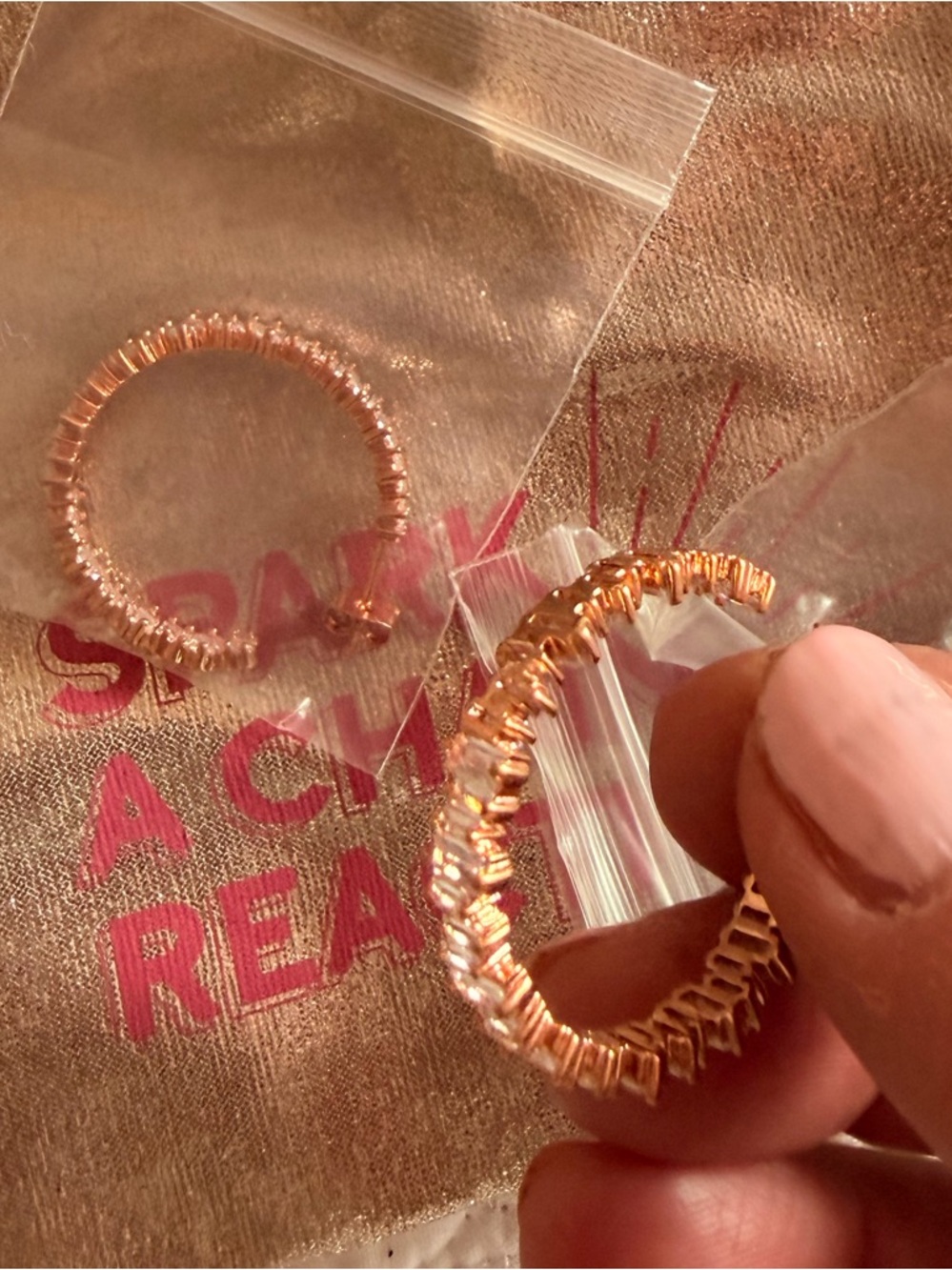 Rose Gold Textured Hoop Earrings - medium sized
